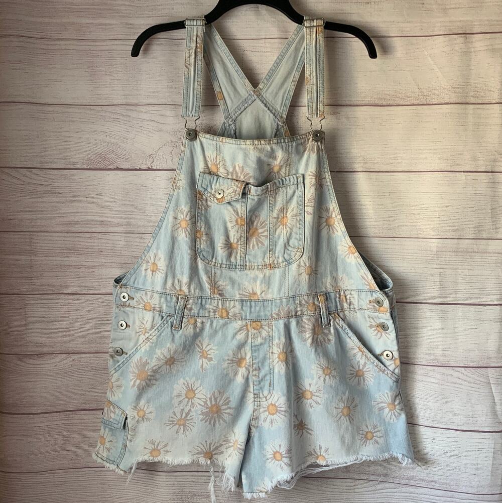 No Boundaries Juniors Daisy Denim Jean Overall Shorts Distressed Size XXL (19)